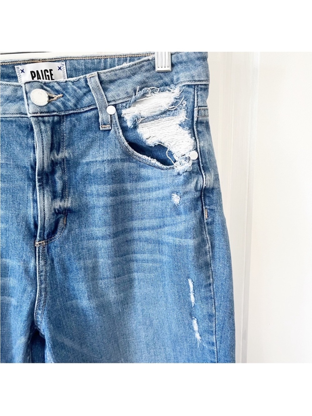 PAIGE High Rise (Sarah) Straight Ruffled Hem Crop Jeans - Picture 7 of 12